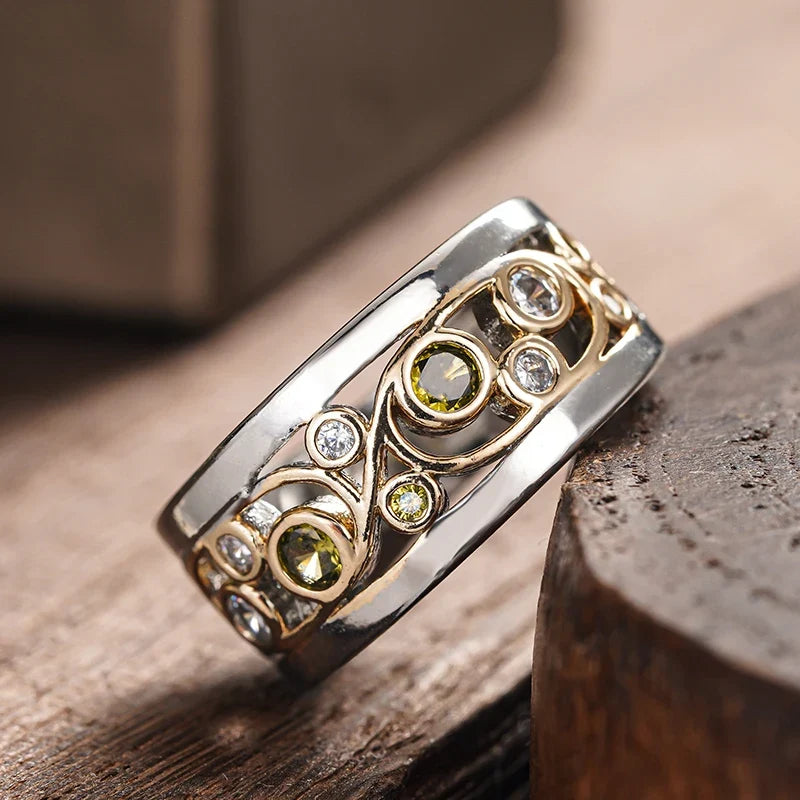 Huitan Two-Tone Hollow Cubic Zirconia Ring for Women