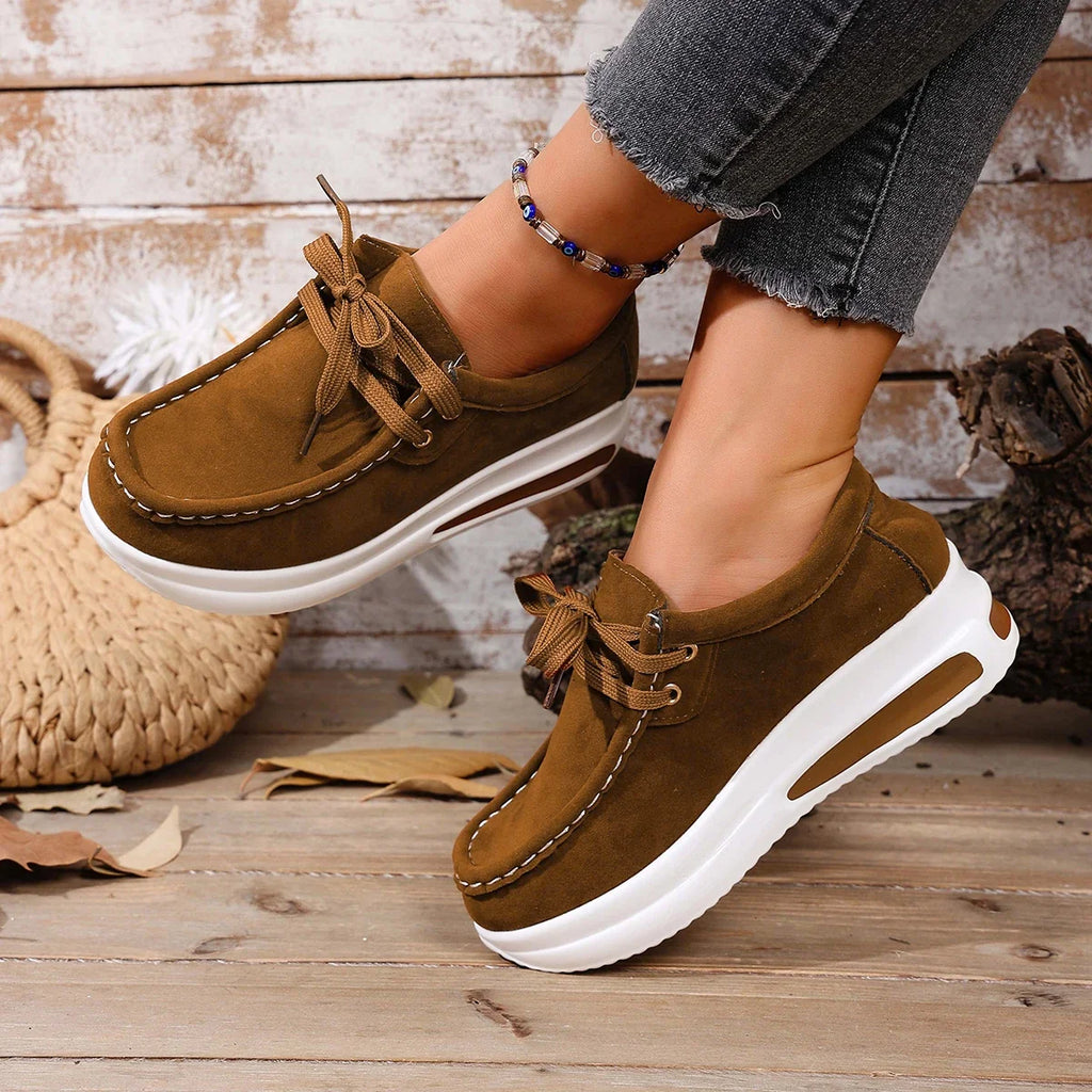 Women's Breathable Lace-Up Sneakers – Thick Sole Casual Shoes