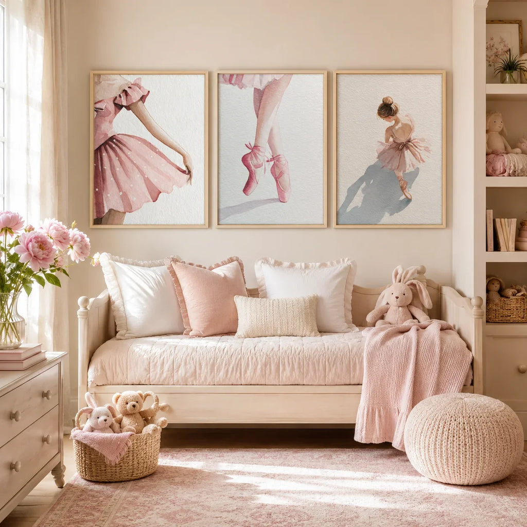Nordic Ballerina Pink Canvas Wall Art | Girls Bedroom Décor