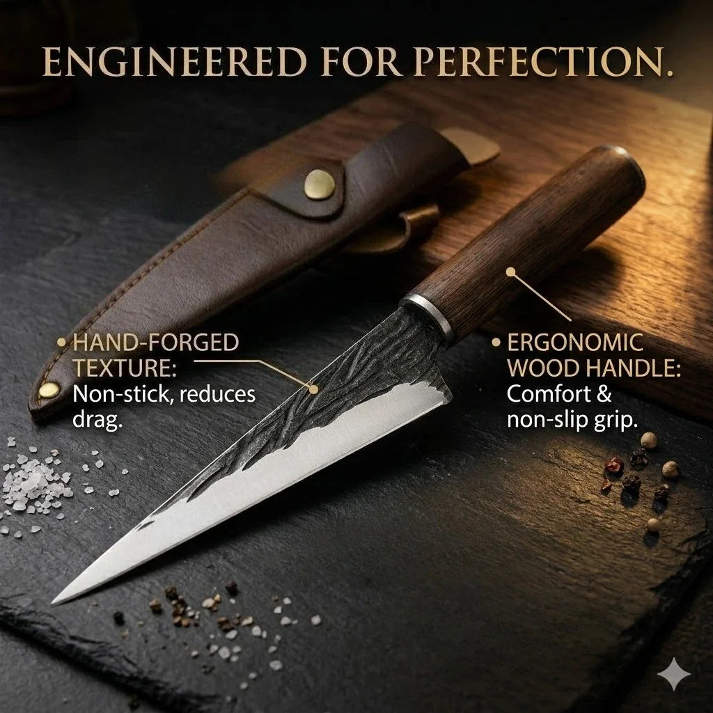 PLYS Forged Boning Knife – Carbon Steel Chef Knife Wood Handle