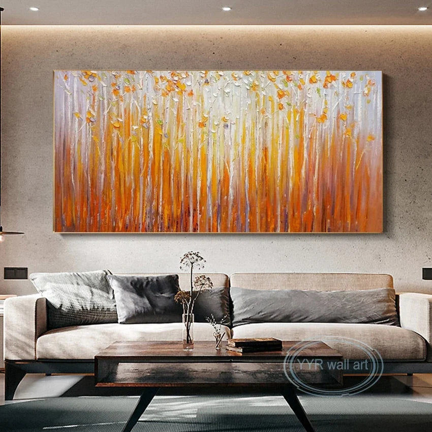 Hand Painted Orange Fortune Tree Canvas Oil Painting | Abstract Wall Art