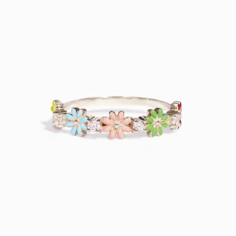 Huitan Flower Ring for Women – Colorful CZ Floral Party Ring