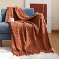 Battilo Orange Red Knitted Throw Blanket | Fall Plaid Decor