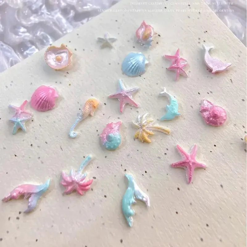 50 Pcs Ocean Resin Nail Art Charms – Shell, Starfish & Conch Set