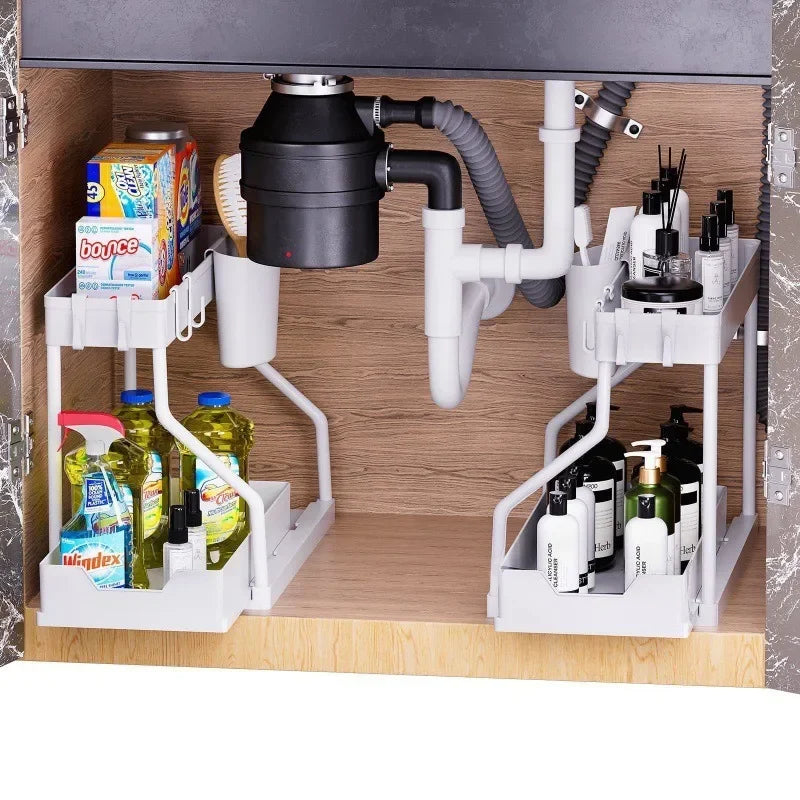 Space-saving Organizer Shelf 2-Tier Pull-out Storage Durable Large