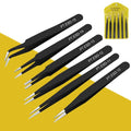 6-Piece Anti-Static Stainless Steel Eyelash Extension Tweezers
