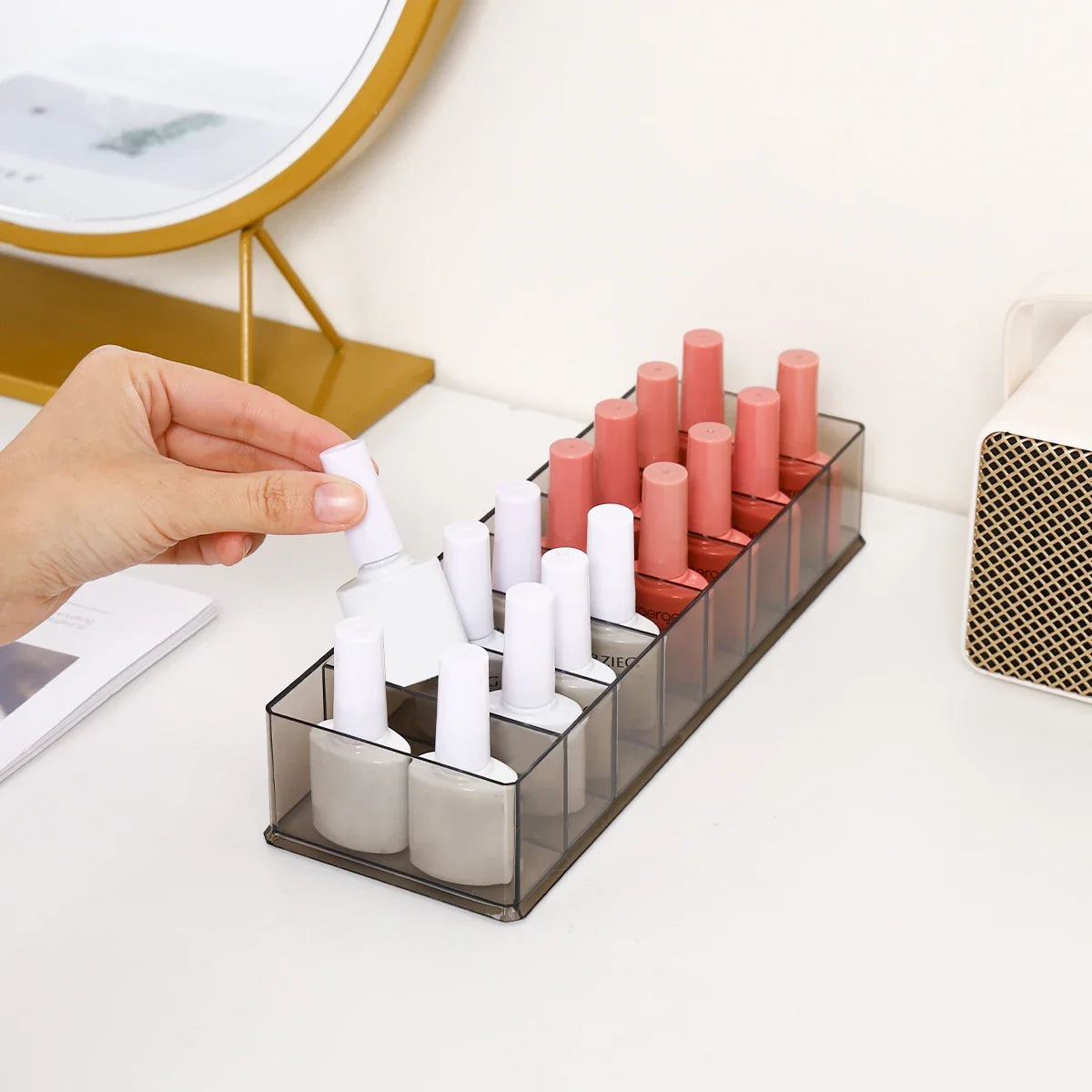 Translucent Black 8 Grid Nail Polish Storage Box Desktop Cosmetics