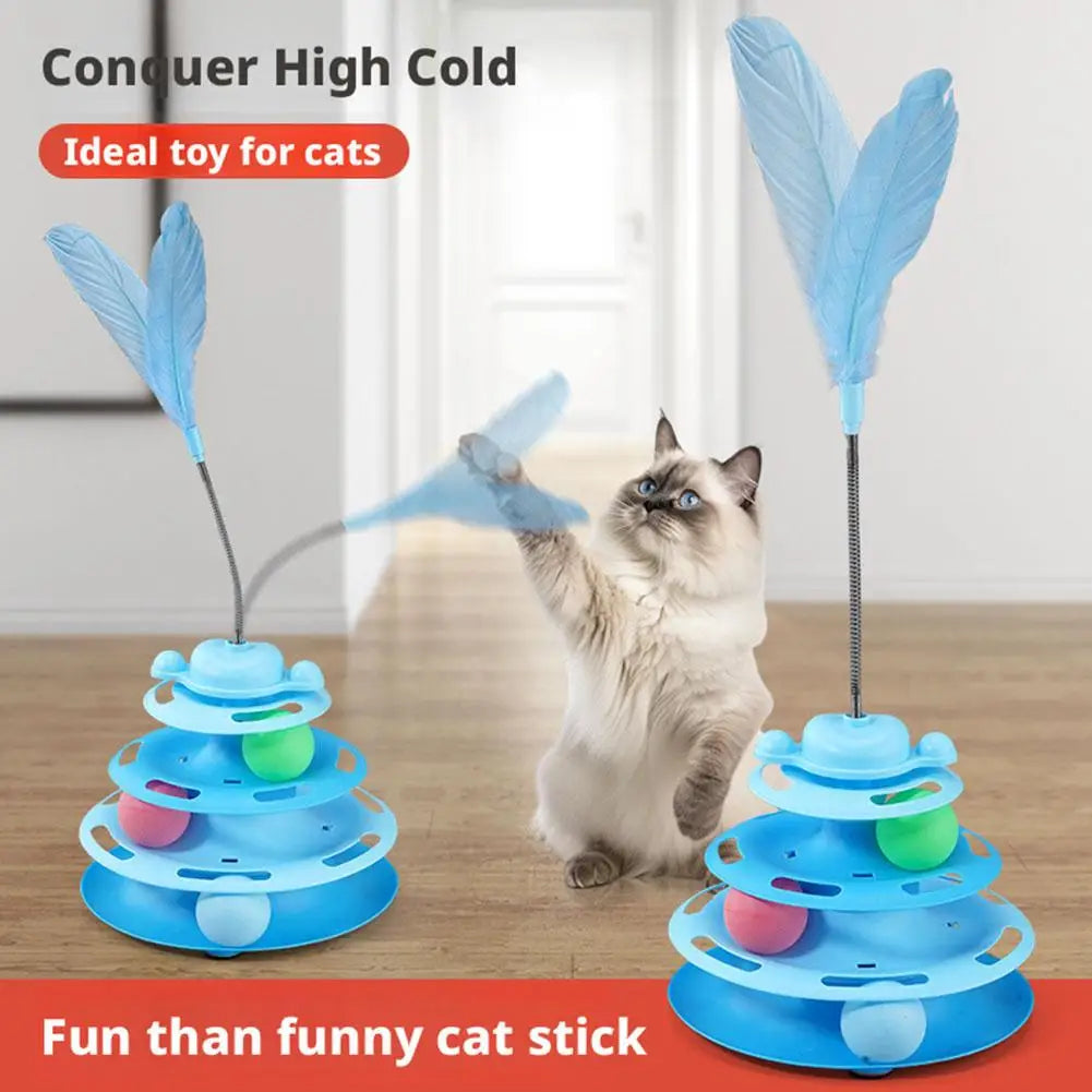 3-Layer Rotating Ball Tower Feather Cat Toy – Interactive Fun