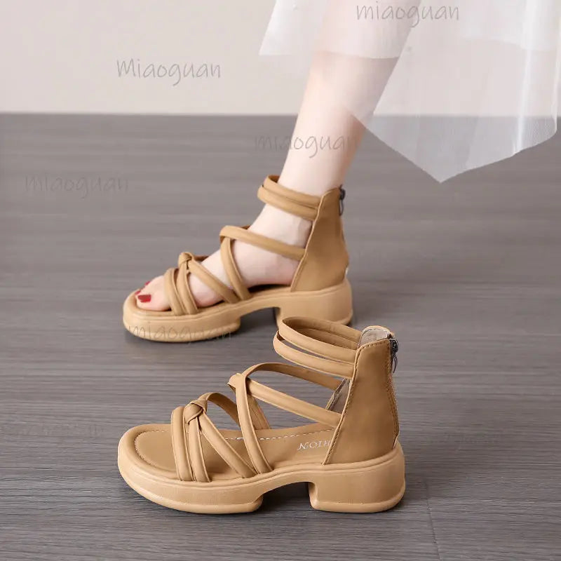 Women's Roman Wedge Sandals – Zip Open Toe 5cm Heel