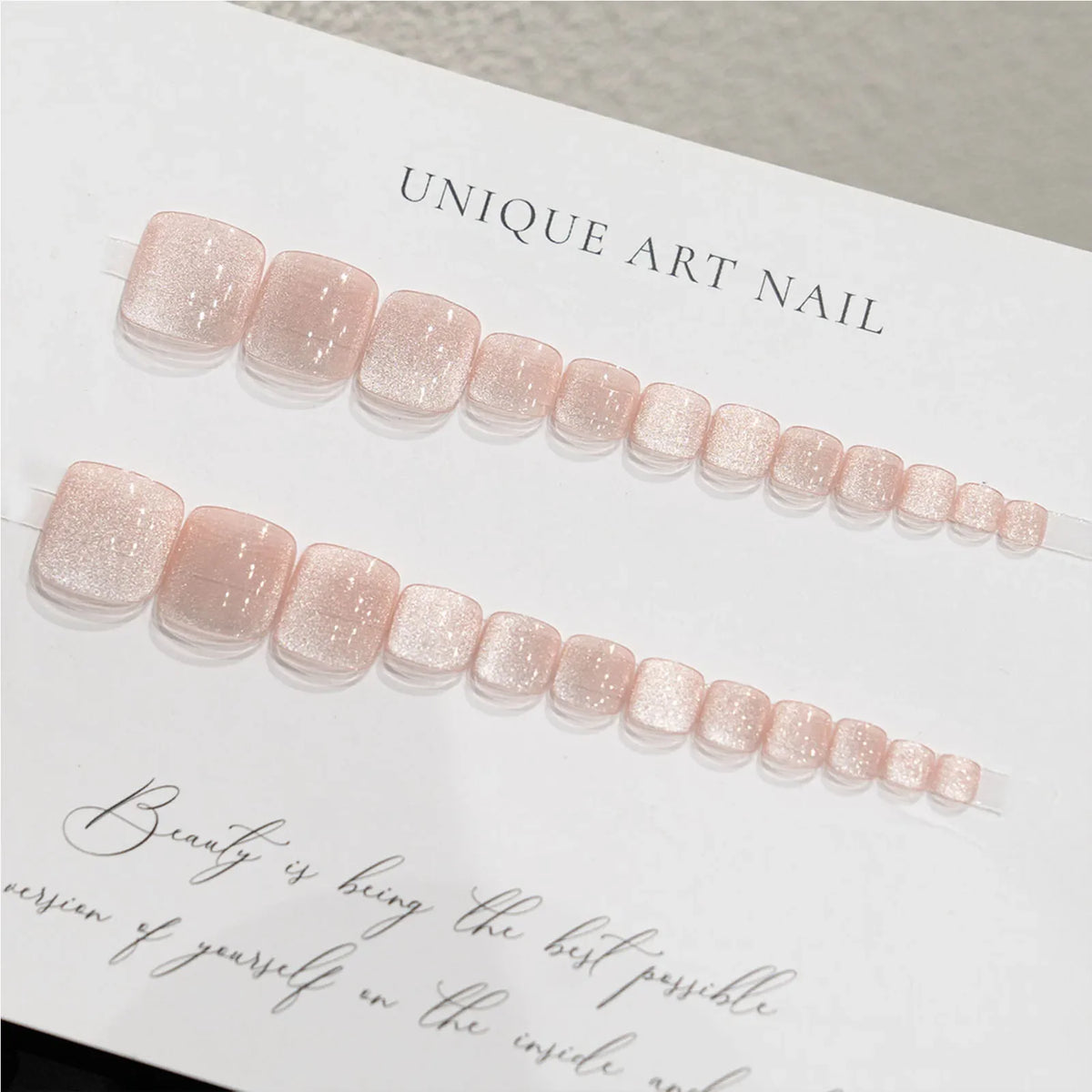 24-Piece Cat Eye Pink Press-On Toenails | Crystal Nail Art Set