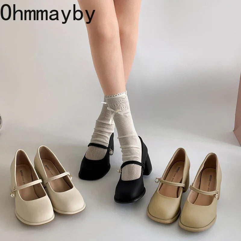 Women's Mary Jane Block Heel Pumps – Square Toe Dress Shoes