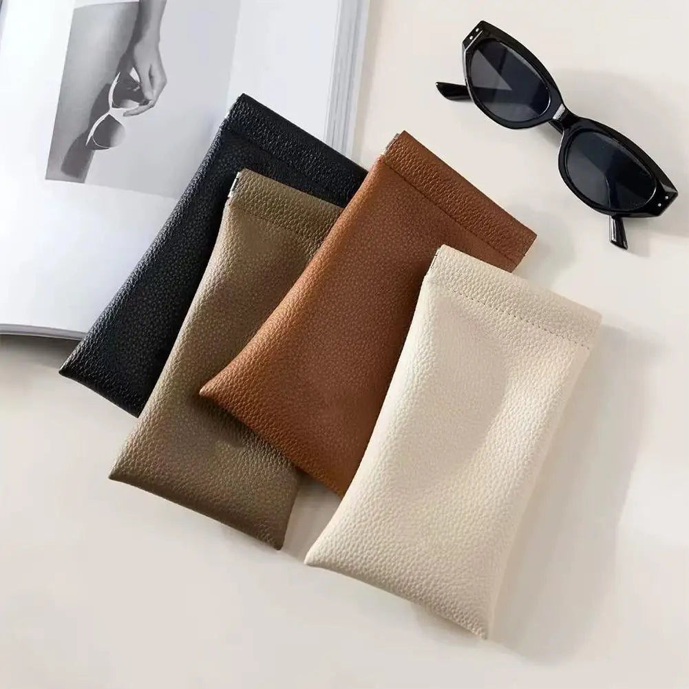 Snap-Shut Leather Glasses Pouch with Keyring & Lens Cloth