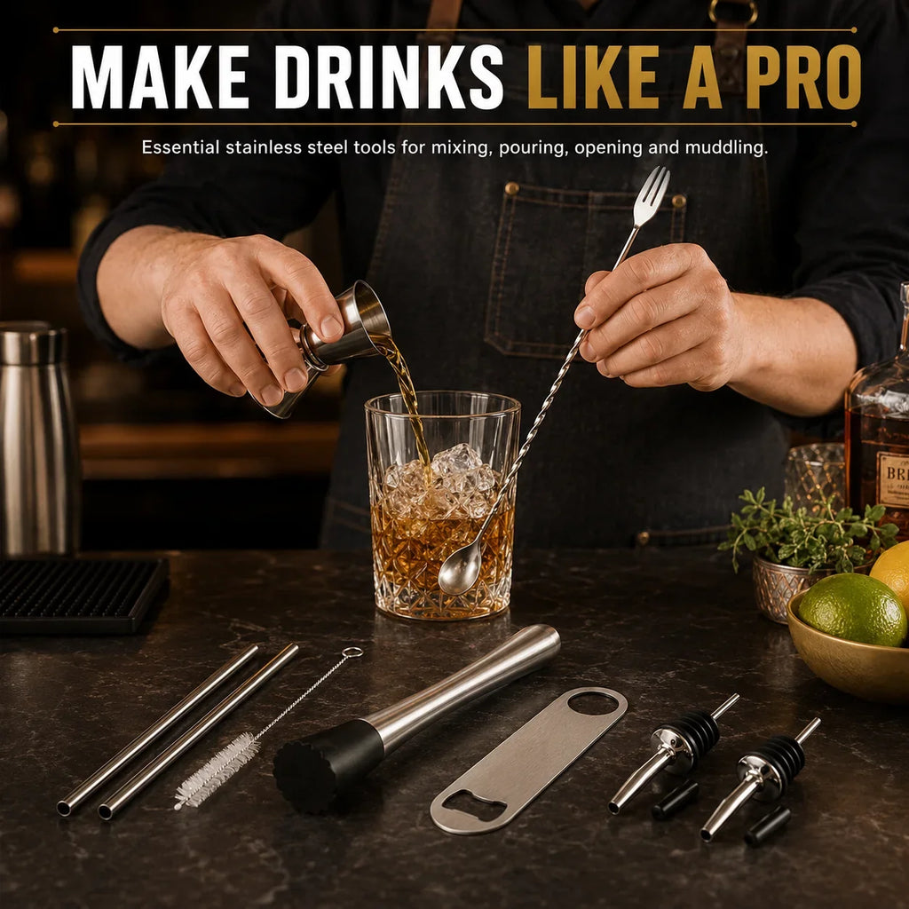 Stainless Steel Cocktail Tool Set – 5-Piece Bartender Kit