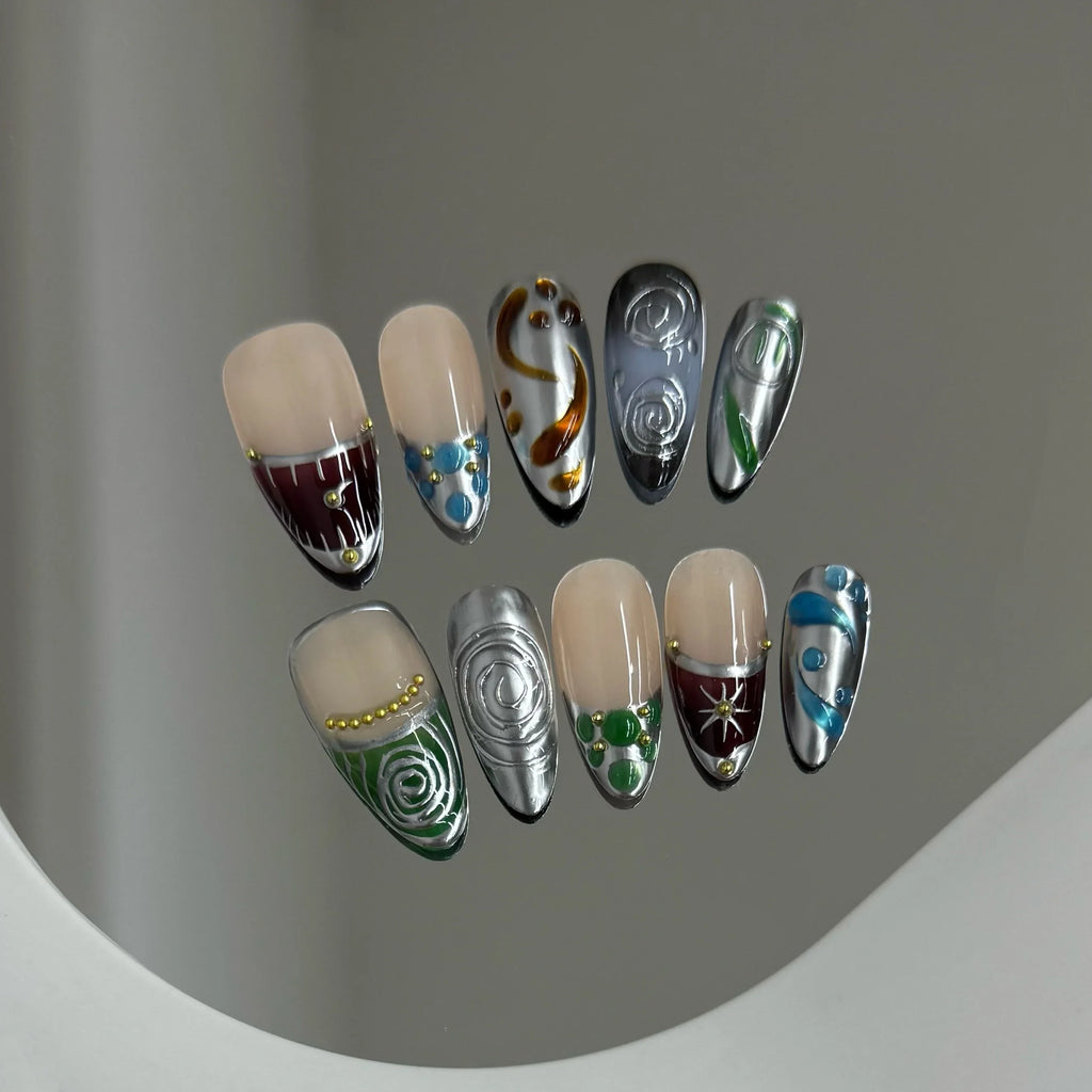 Y2K Starry Night Sky Almond Press-On Nails – 10pcs Set