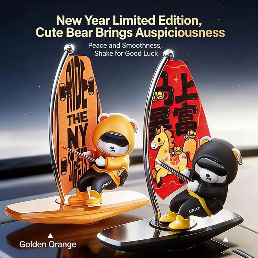 Creative Car Ornaments Surfing Bears Swinging Rotating Cartoon