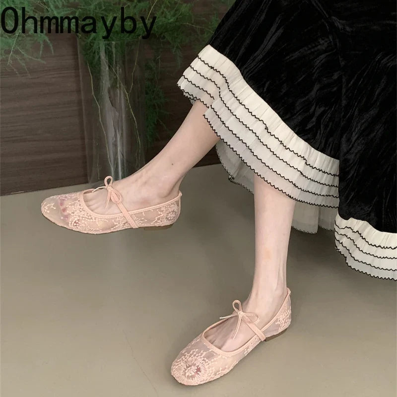 Women's Lace Mary Jane Ballet Flats – Slip-On Dress Shoes