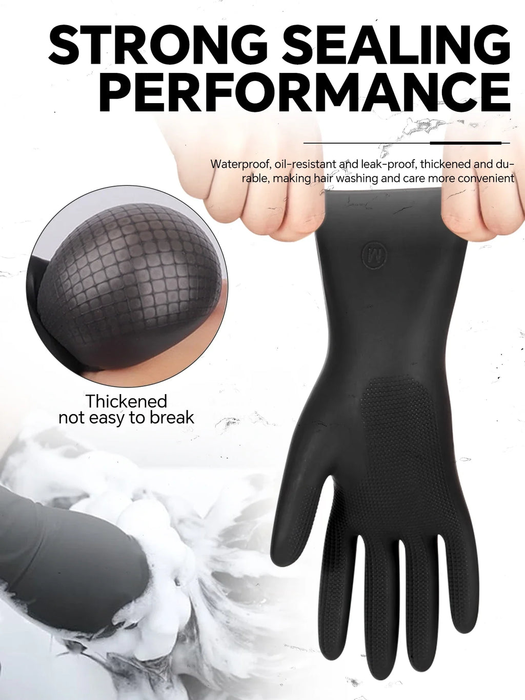 Black Latex Rubber Gloves – Waterproof Non-Slip Hair Dye Gloves