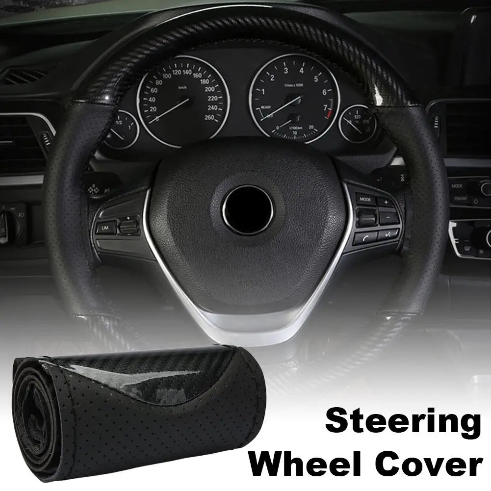 Carbon Fiber Hand-Stitched Steering Wheel Cover | Faux Leather