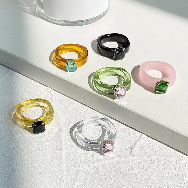 Colorful Zircon Resin Ring – Sweet Fashion Jewelry Gift