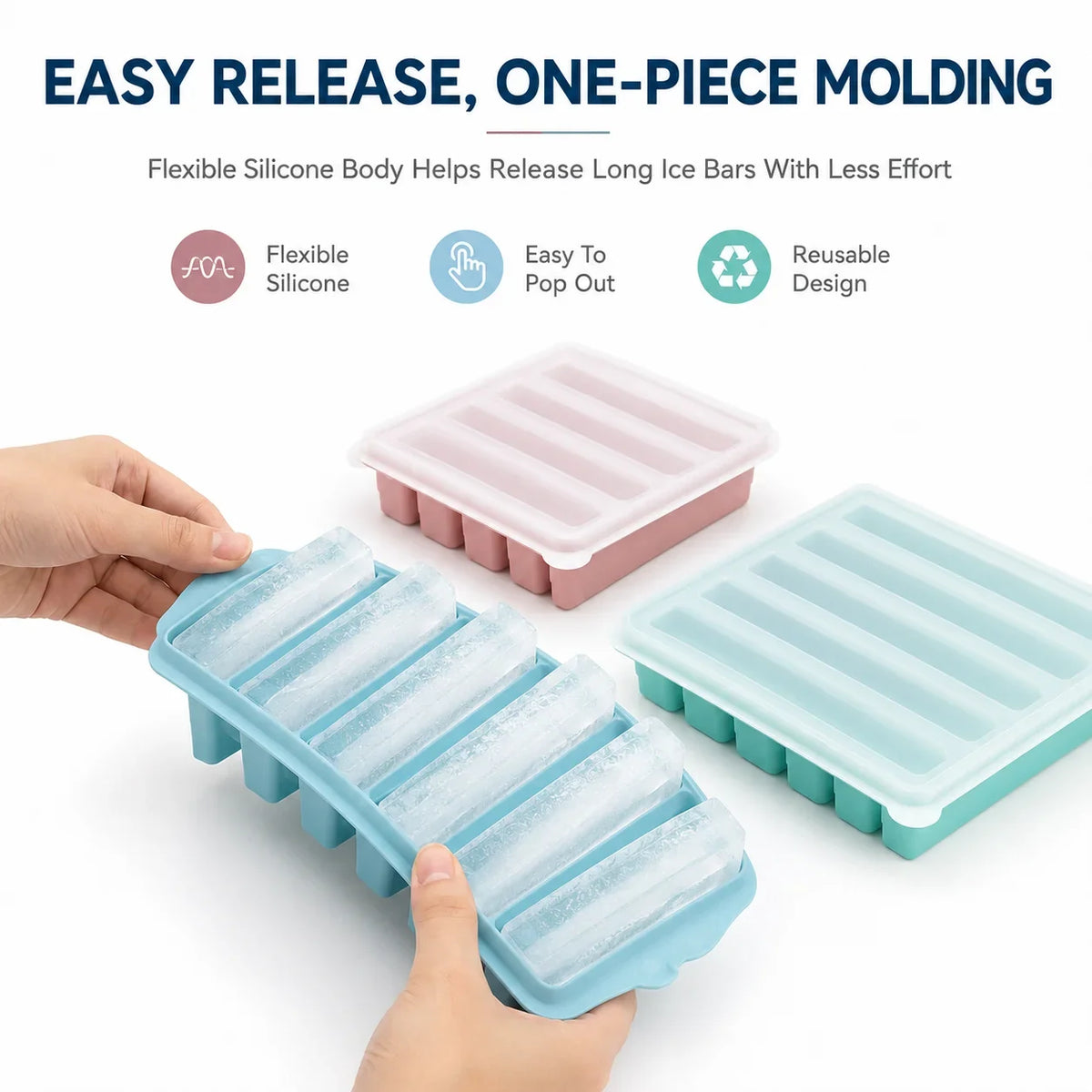 3-Piece Silicone Long Ice Cube Tray Set with Lids | Ice Stick Maker