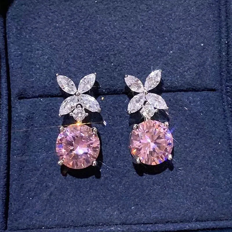 Huitan Pink Cubic Zirconia Drop Earrings | Dainty Women's Jewelry