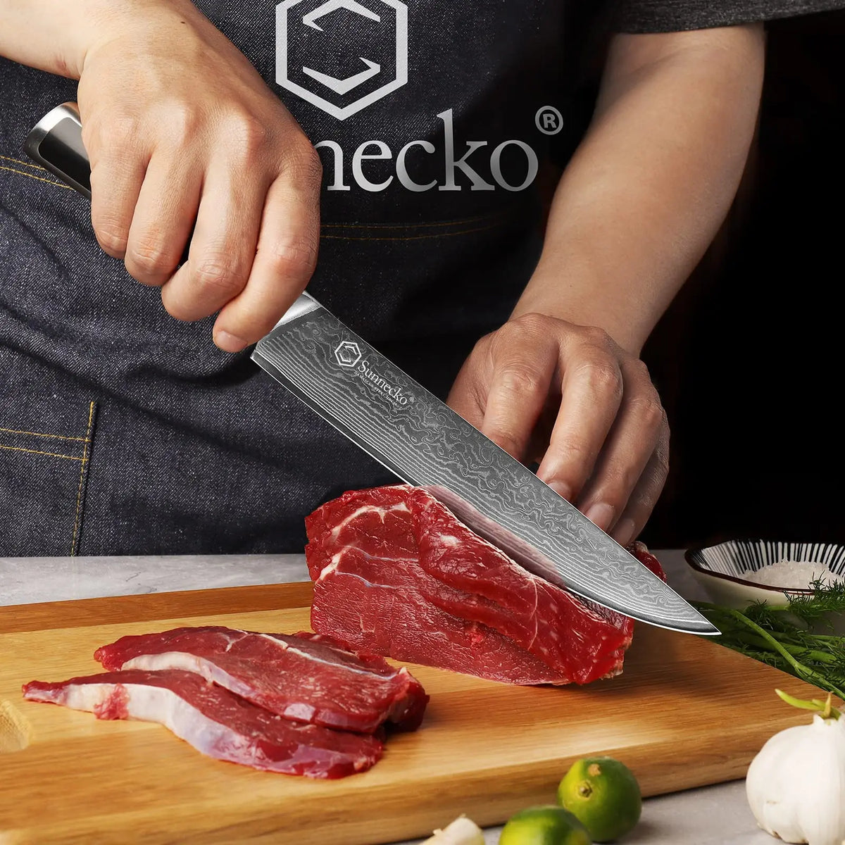 Sunnecko 8" Damascus Steel Slicing Knife – VG10 Core, HRC 60+