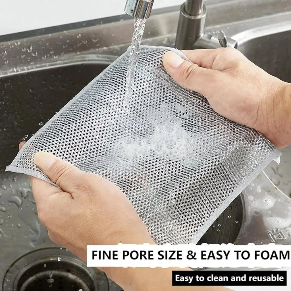 10-Pack Magic Dishcloths – Microfiber & Silver Wire Scrubber
