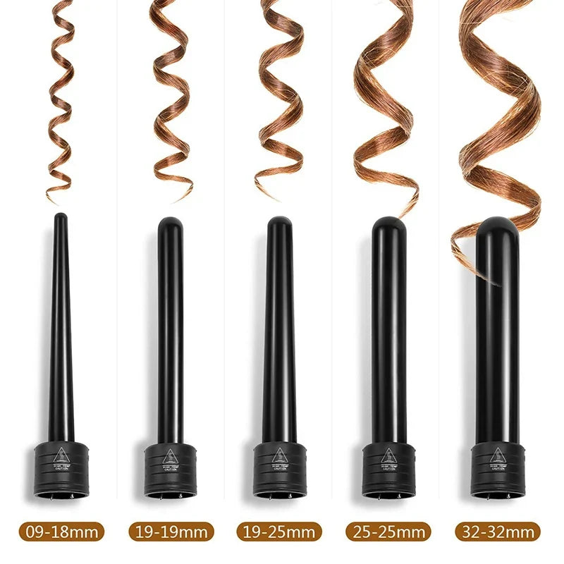 5-in-1 Ceramic Curling Wand Set | Interchangeable Barrels & LED