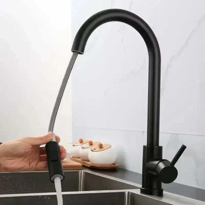 Pull-Out Kitchen Faucet Single Hole | Chrome & Black Mixer Tap
