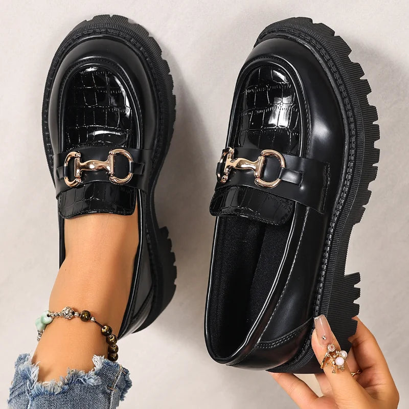 Women's British Slip-On Loafers | Thick Sole PU Leather Flats