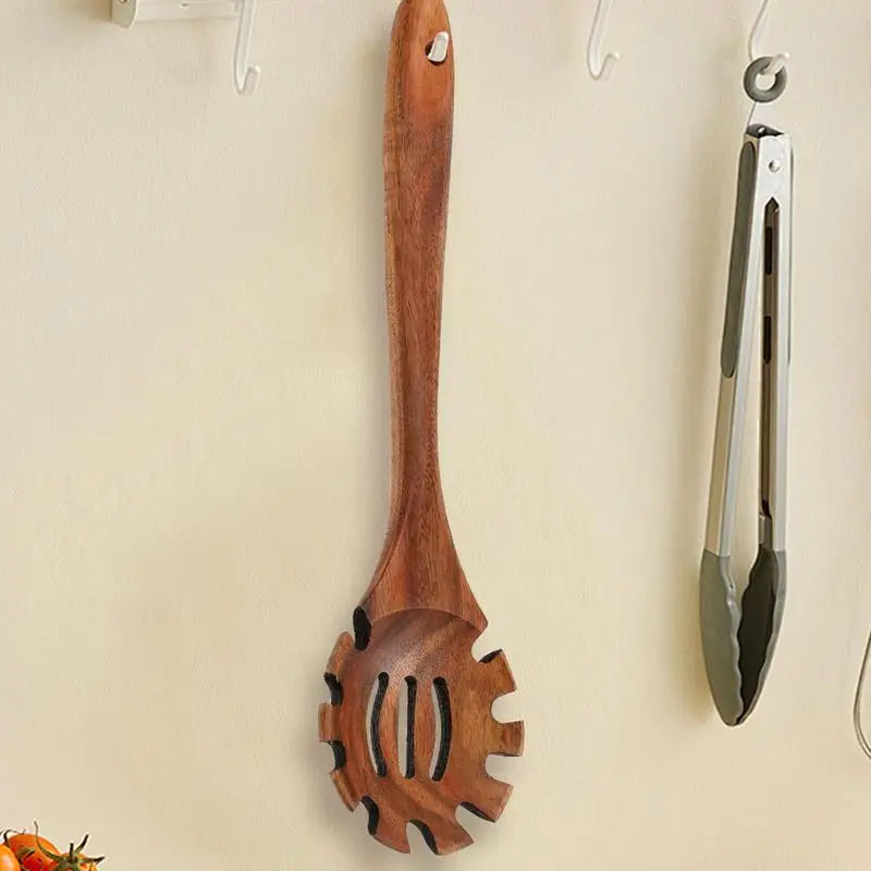 Wood Spaghetti Spoon Server Hangable Pasta Ladle Teeth