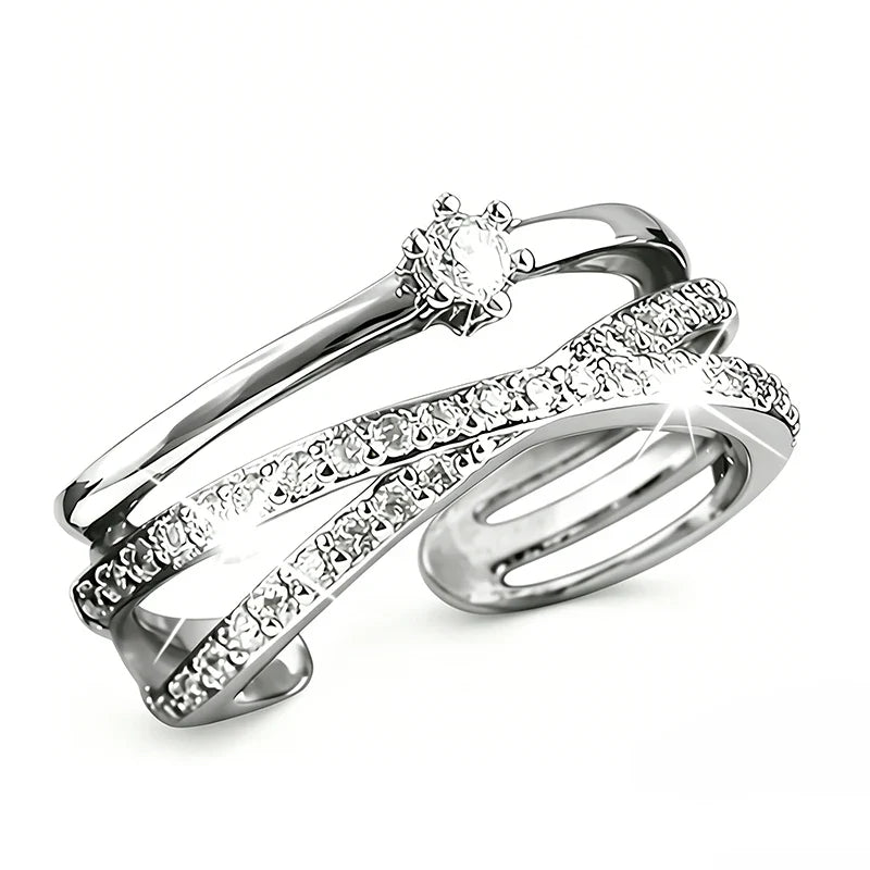 Huitan Cross Ring for Women – Cubic Zirconia Pave Band