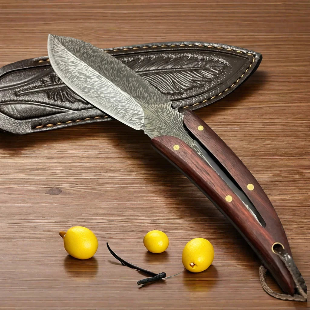 Feather Pattern Kitchen Knife with Sheath – Stainless Steel