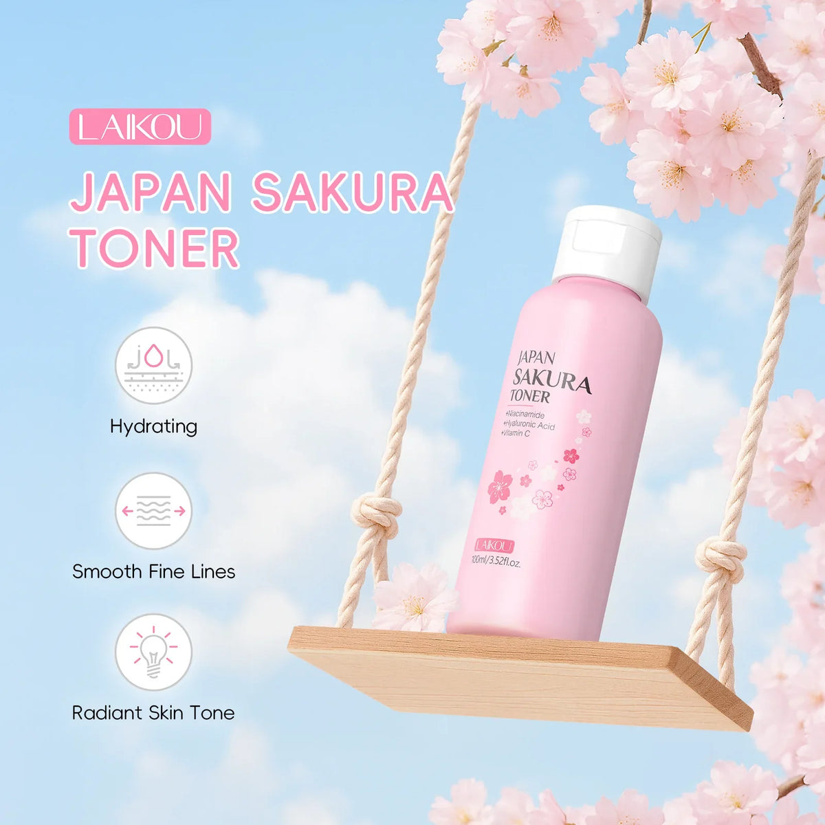 LAIKOU Sakura Toner – Niacinamide, Hyaluronic Acid & Vitamin C
