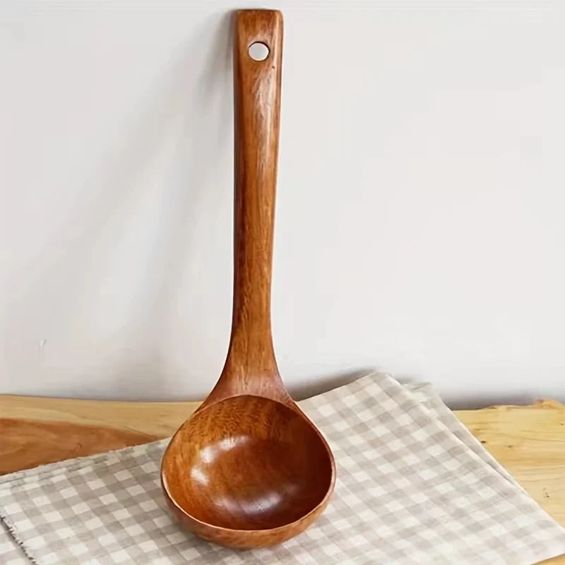 Solid Wood Cooking Spoon & Soup Ladle | Non-Stick Safe Kitchen