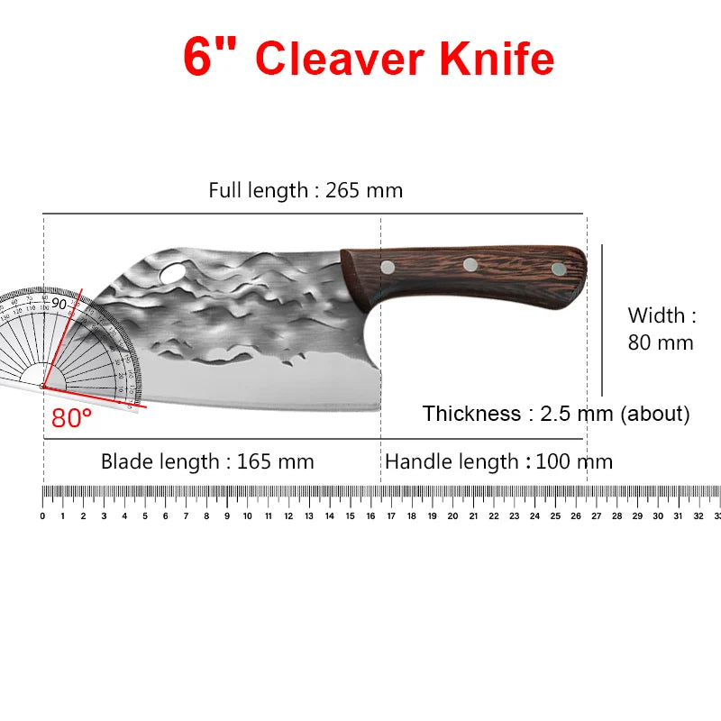 Forged Meat Cleaver Chef Knife – Stainless Steel Wooden Handle