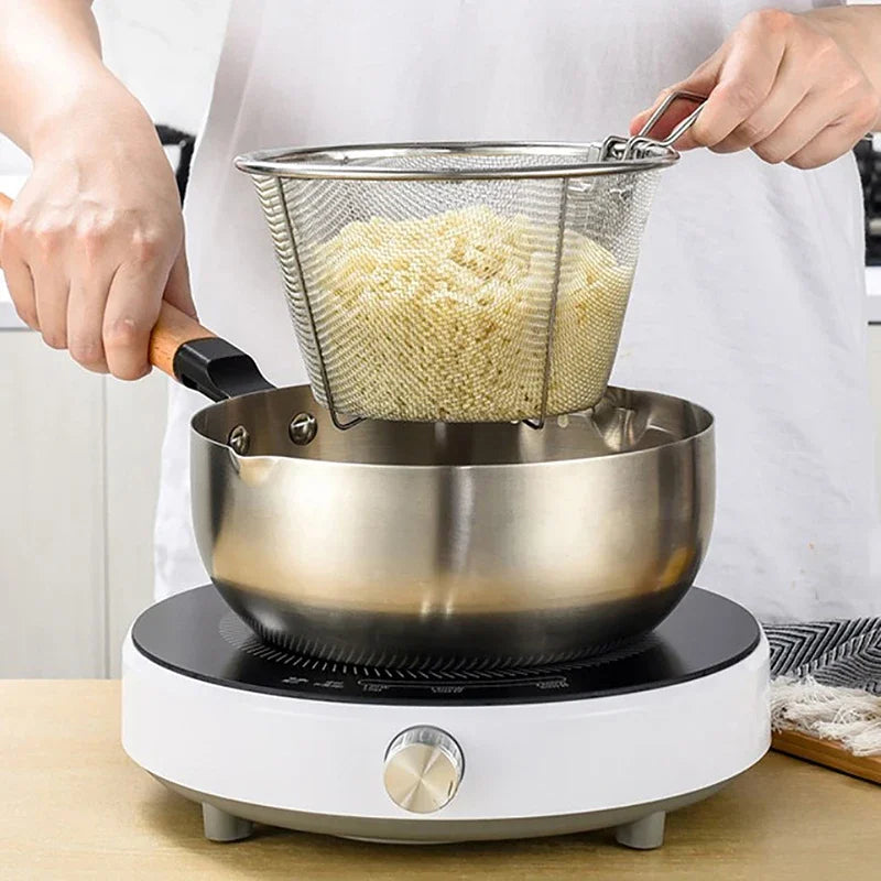 French Chip Frying Strainer Basket Stainless Steel Deep Fry Kitchen