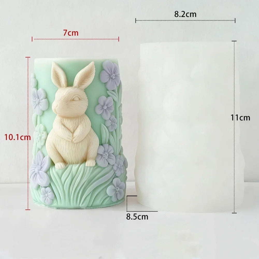 Rabbit Relief Cylinder Candle Silicone Mold Bunny Resin Animal Soy
