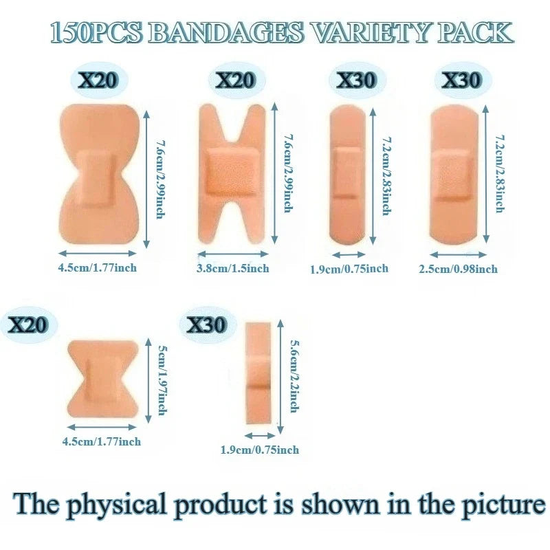 150-Piece Waterproof Adhesive Bandages – Multi-Size Variety Pack
