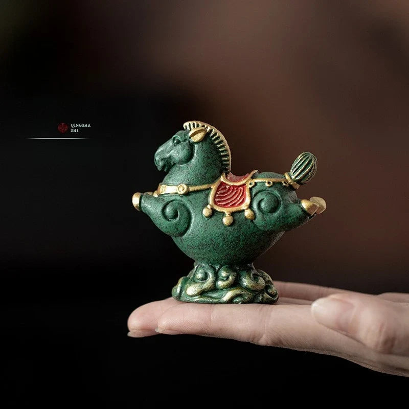 Flying Horse Green Sandstone Tea Pet Figurine | Luck & Wealth