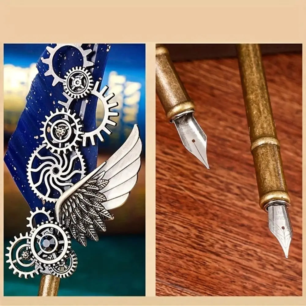 Retro Feather Dip Pen – Vintage Metal Calligraphy Set, 5 Nibs