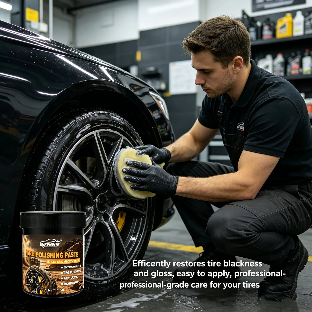 High Gloss Black Tire Shine Polish Paste Kit with Applicator Pad