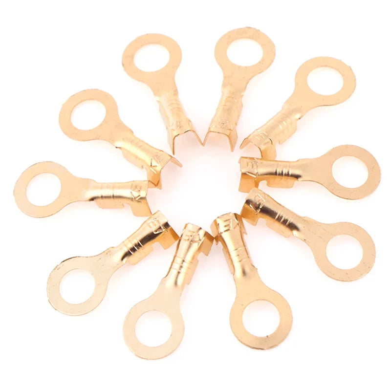 100Pcs 4.2mm Gold Brass Round Splice Wire Terminals | Low Voltage