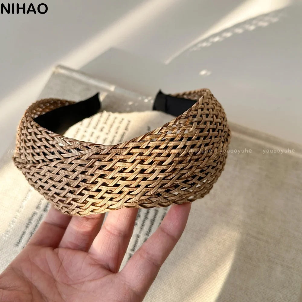 Hollow Straw Weave Headband – Boho Wide Hair Hoop for Women