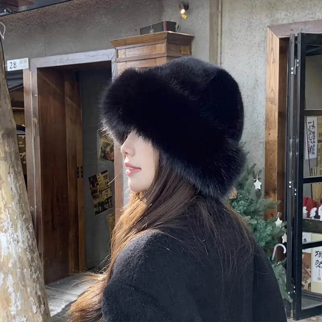 Women's Fluffy Mongolian Beanie – Warm Winter Knit Hat