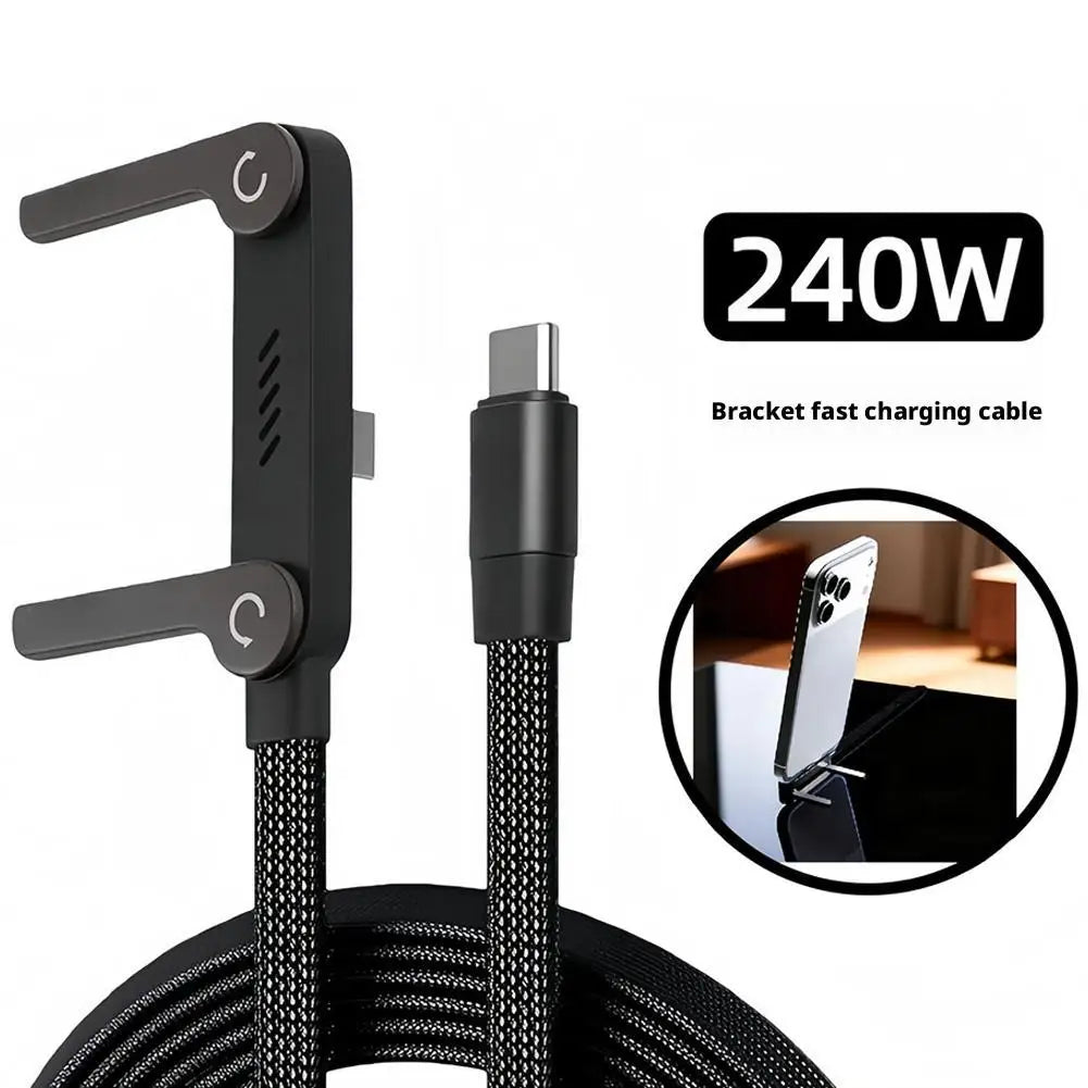 240W USB-C Fast Charge Cable with Stand & 90° Angle Connector
