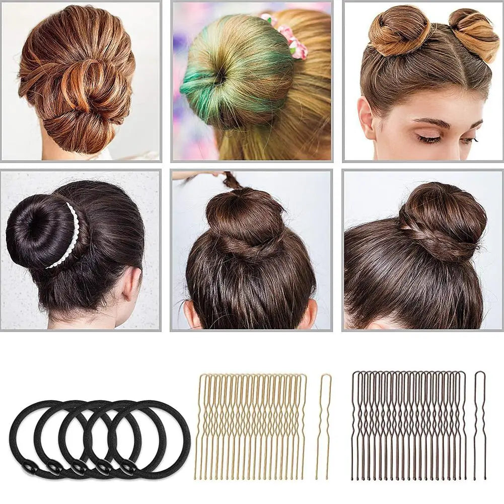 Donut Hair Bun Maker Set – Shapers, Elastic Bands & Pins