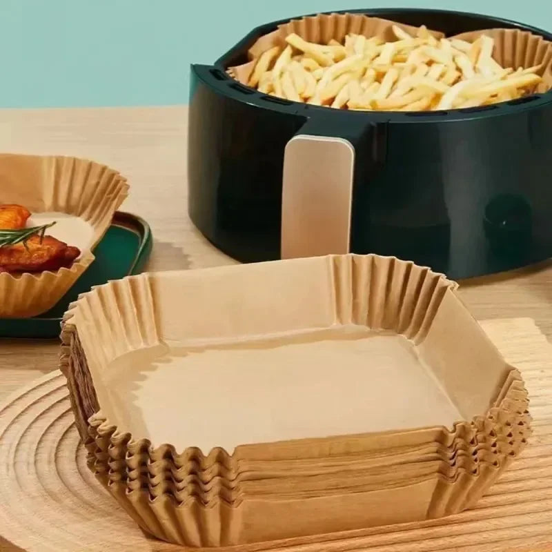 50-Pack Air Fryer Liner Paper – Non-Stick Food Grade Baking Pads