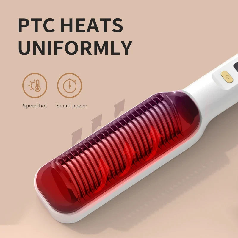 2-in-1 Electric Hair Straightener & Curling Comb LCD Display