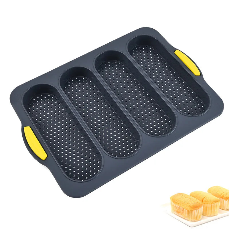 4-Grid Silicone Bread & Cake Mold – Rectangular Baking Pan